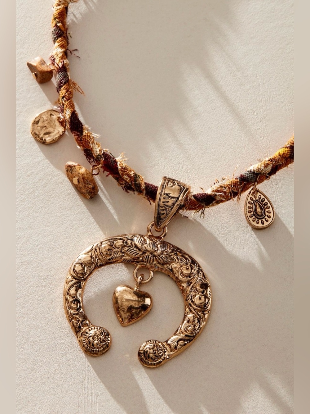 Free People Lucky Penny Braided Chain Gold Horseshoe Pendant Necklace NWOT